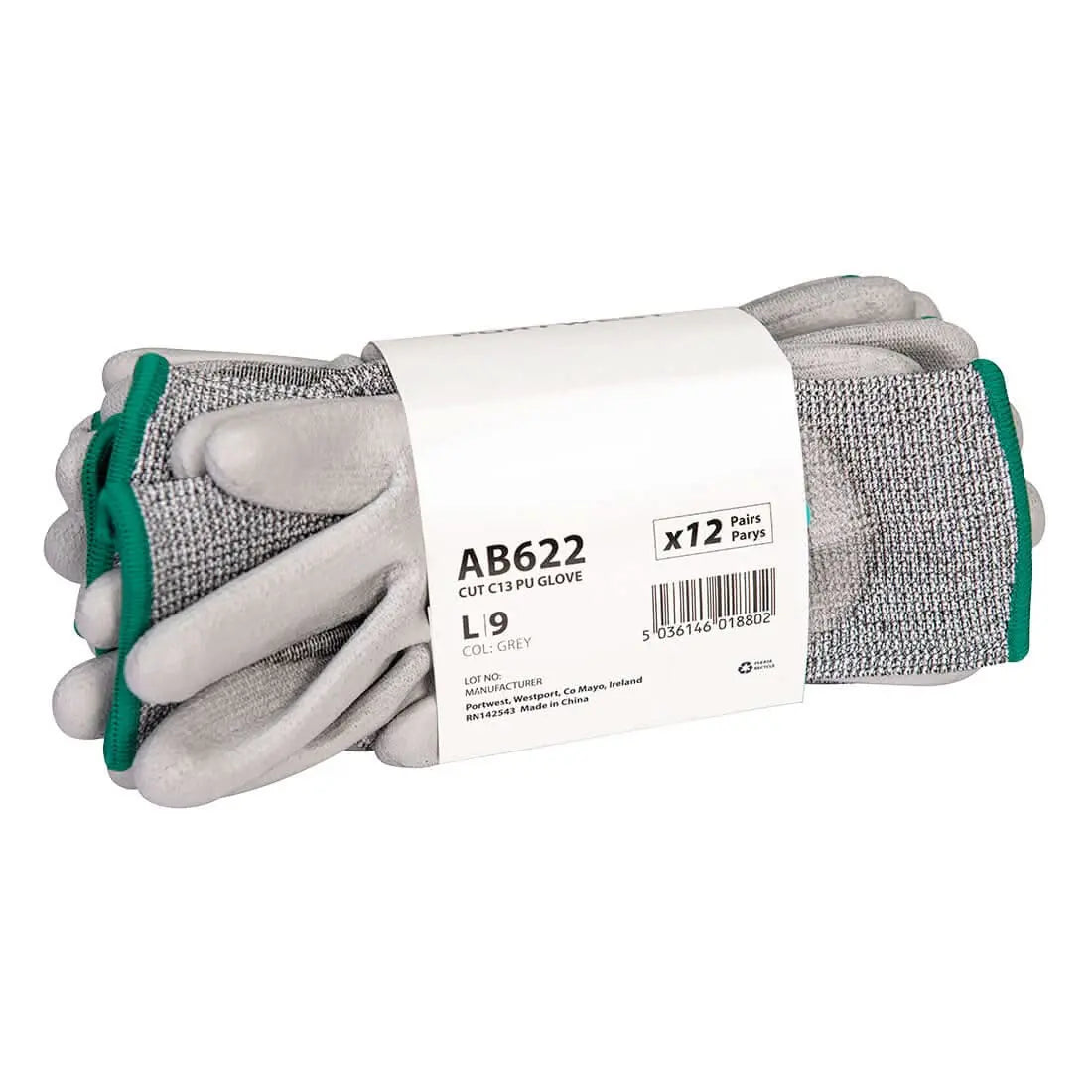 Cut C13 Pu Essential Multipack (Pk12) Ab622 - Grey - Customisable Cut Resistant Gloves