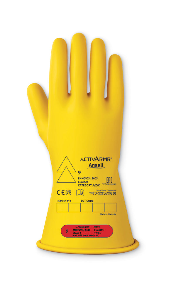 Ansell Low Voltage Electrical Insulating Glove (Class ) &quot; Gloves - Yellow - Customisable Electrical
