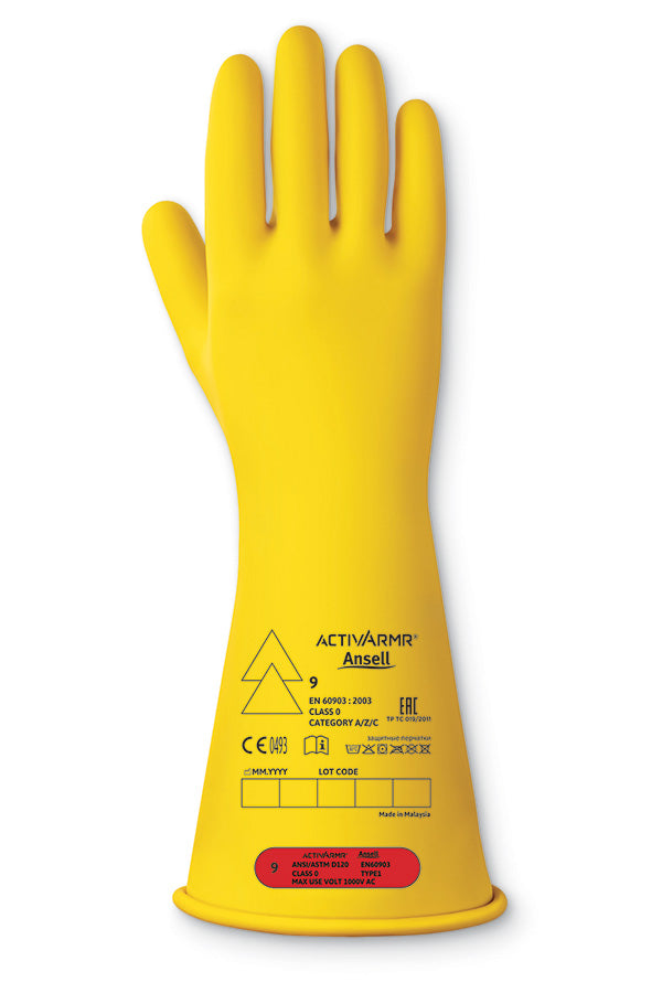 Ansell Low Volt Electrical Insulating Glove (Class ) - Yellow - Customisable Electrical