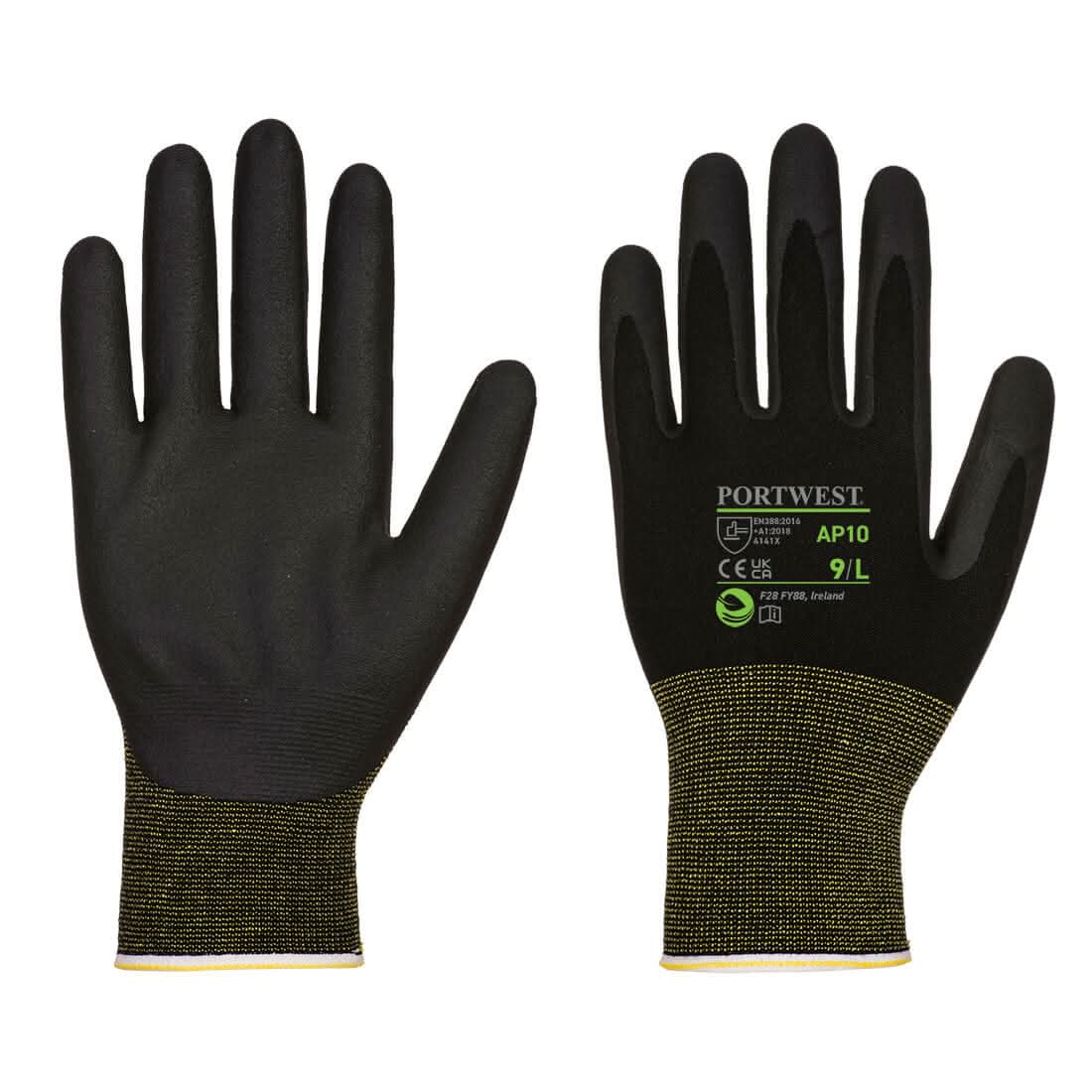 Portwest Npr15 Foam Nitrile Bamboo Glove Pk12 AP10 - Black - Customisable Hand Protection