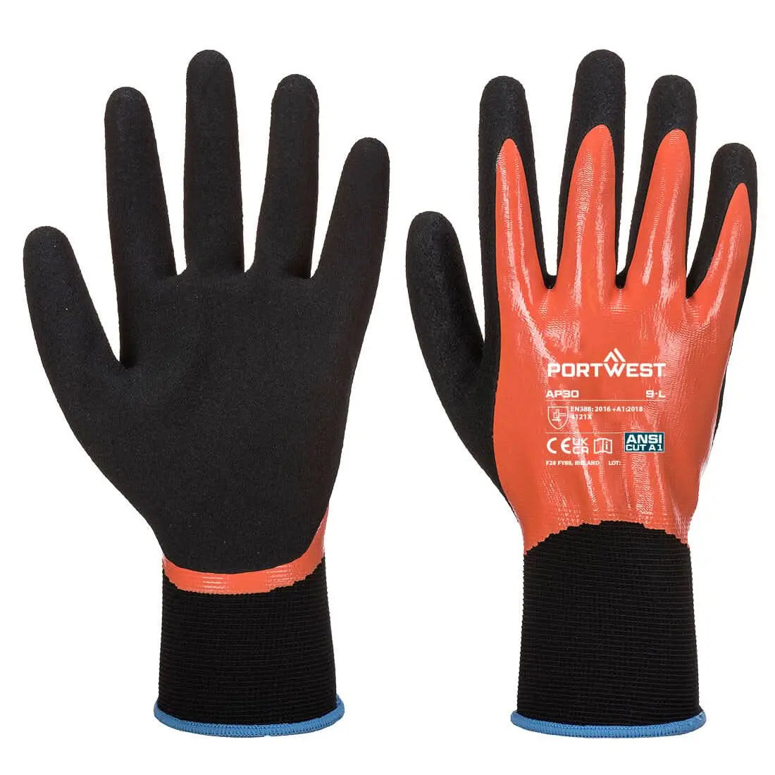 Grip 13 Nitrile Foam Aqua Glove Ap30 - Orange Black - Customisable Grip Gloves