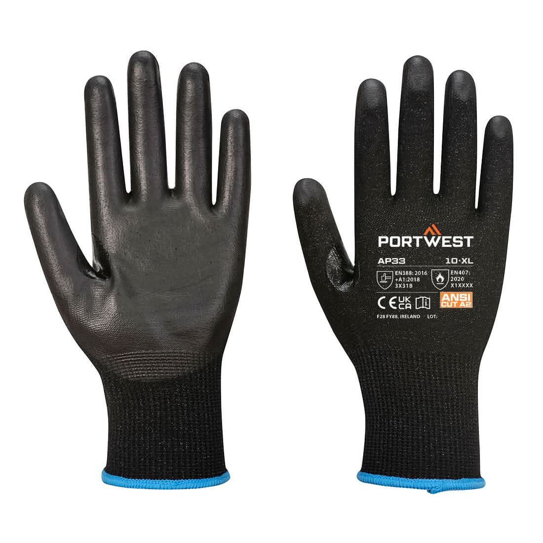 Portwest Lr15 Pu Touchscreen Glove Pk12 AP33 - Black - Customisable Hand Protection