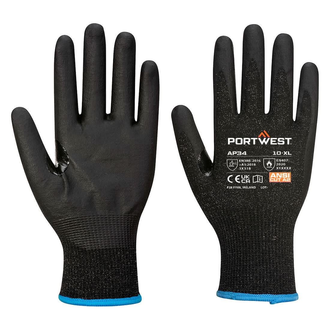 Portwest Lr15 Nitrile Foam Touchscreen Glove Pk12 AP34 - Black - Customisable Hand Protection