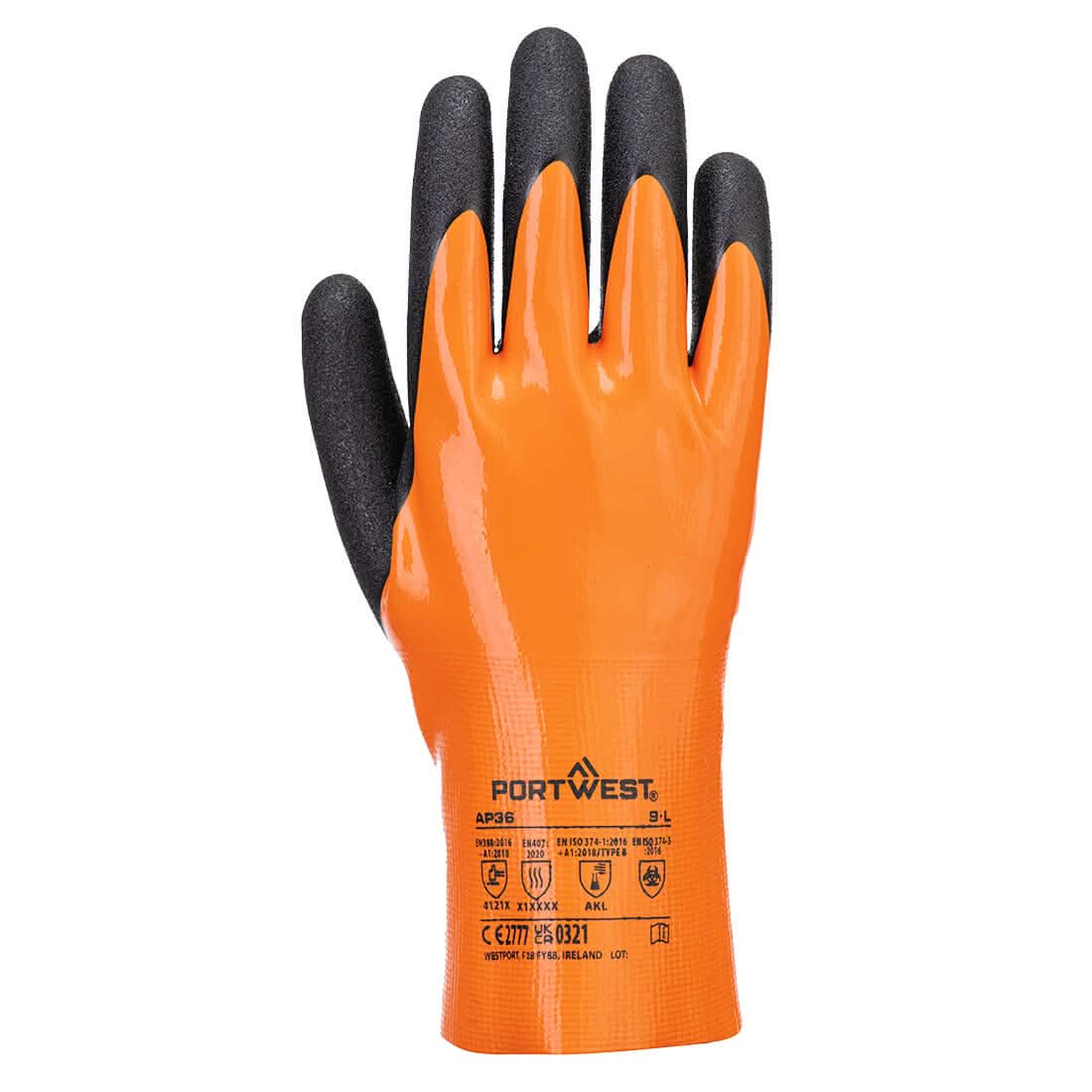 Portwest Grip 15 Nitrile Double Gauntlet AP36 - Orange Black - Customisable Hand Protection