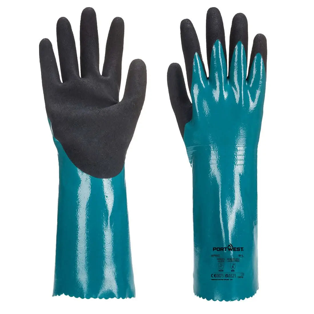 Chem 300 Nitrile Sandy Double Dipped Gauntlet Ap60 - Blue Black - Customisable Chemical Gloves