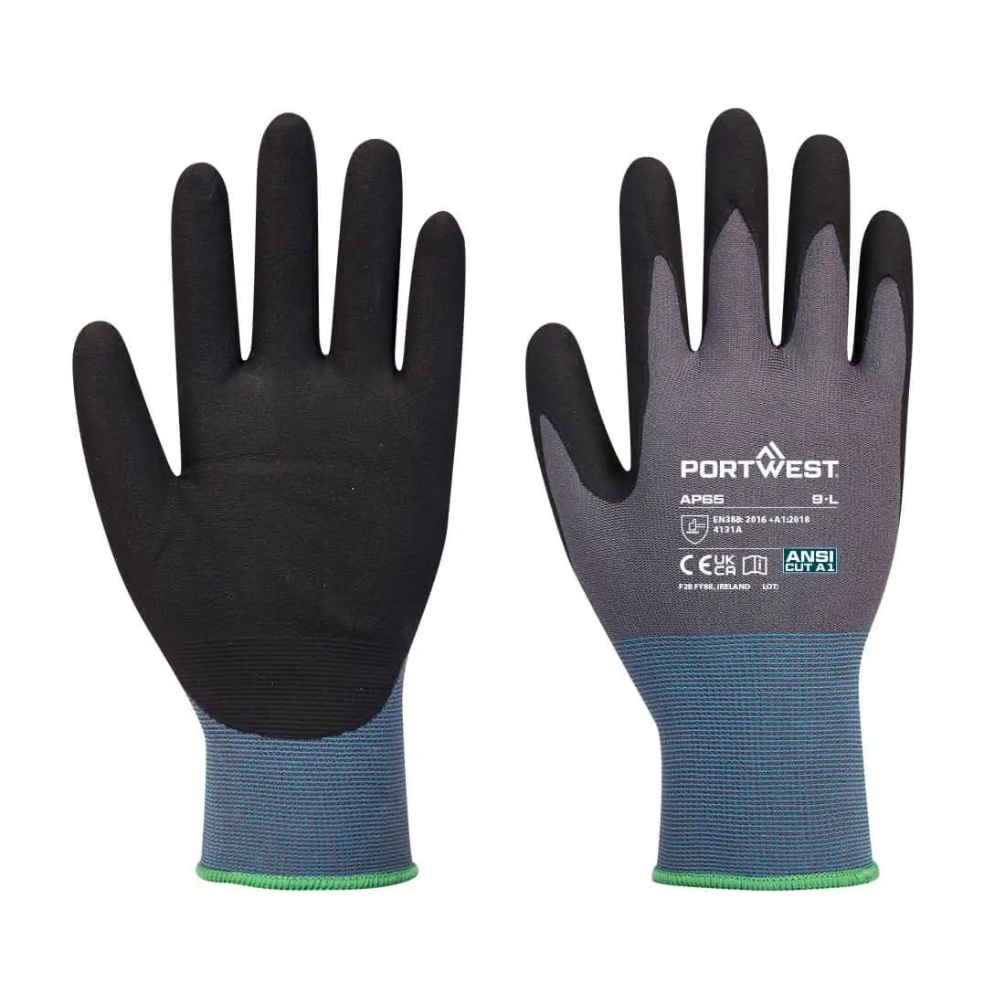 Grip 15 Nitrile Foam Texpel Glove Ap65 - Black Grey - Customisable Grip Gloves