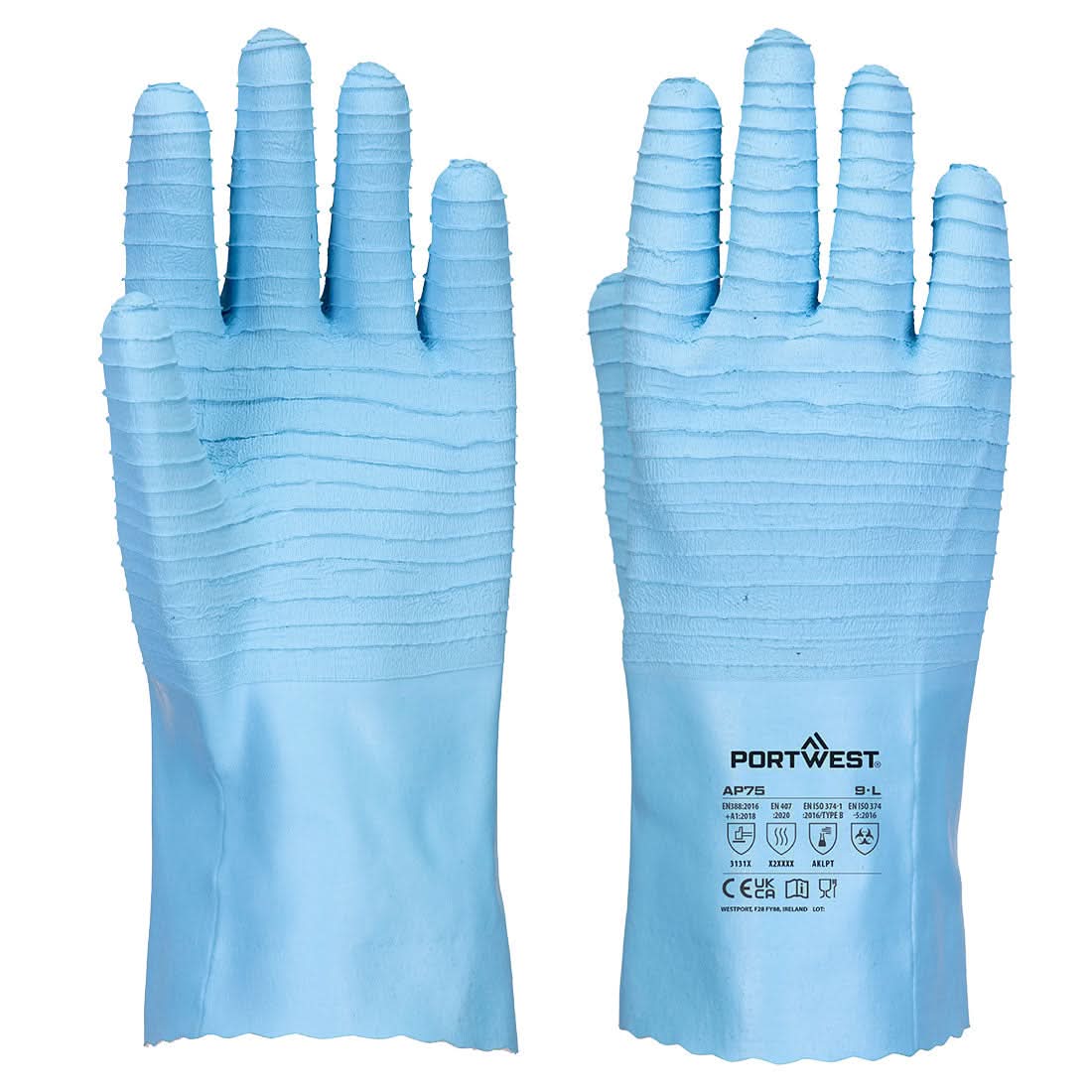 Portwest Fd Chemical B Latex Gauntlet AP75 - Blue - Customisable Hand Protection