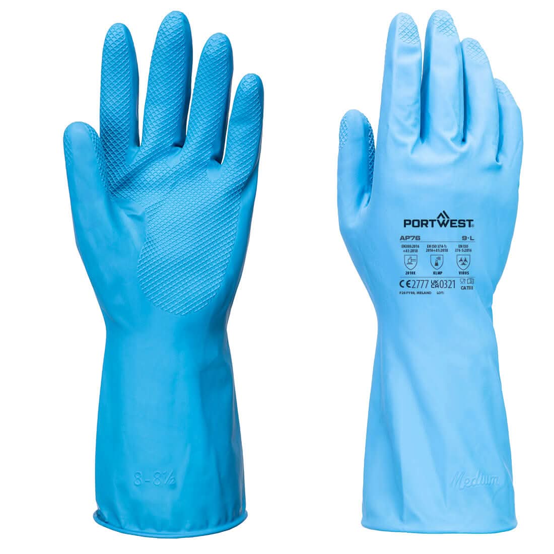 Portwest Fd Chemical B Latex Light Gauntlet Pk12 AP76 - Blue - Customisable Hand Protection