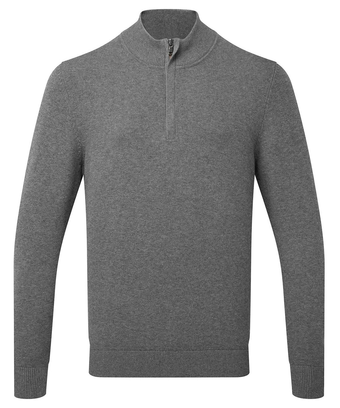 Asquith &amp; Fox Mens cotton blend zip sweater AQ048 - Charcoal - Customisable Knitted Jumpers