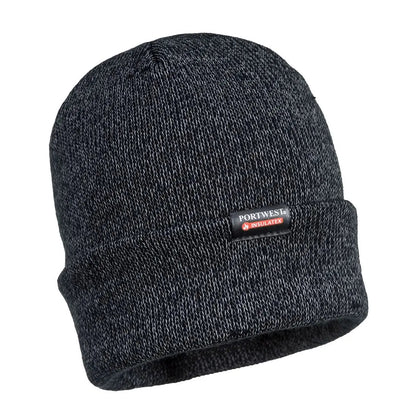 Insulated Knit Reflective Yarn Beanie B026 - Black - Customisable All Weather Accessories