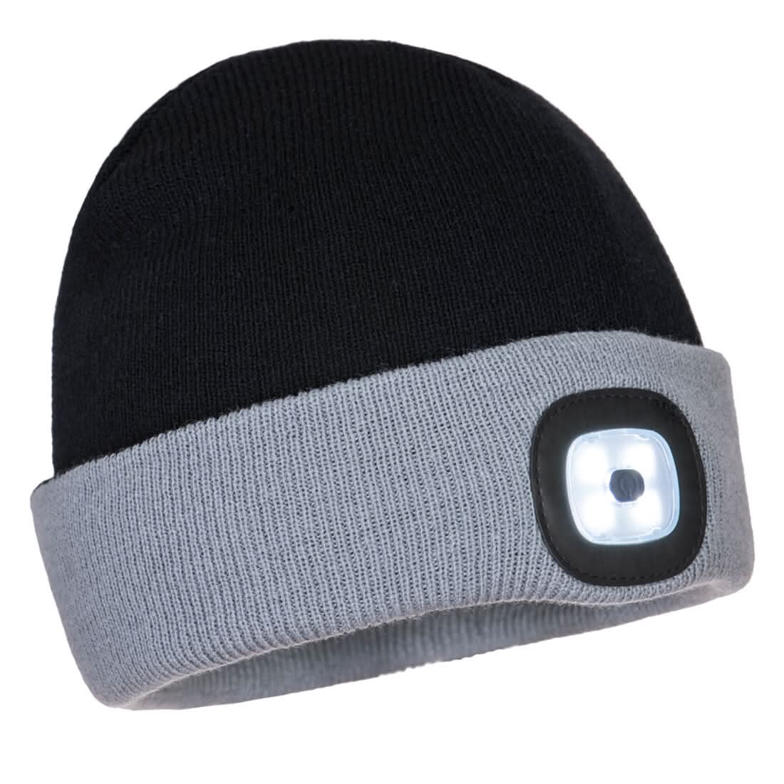 Portwest Two Tone Led Rechargeable Beanie B034 - Black Grey - Customisable Hats