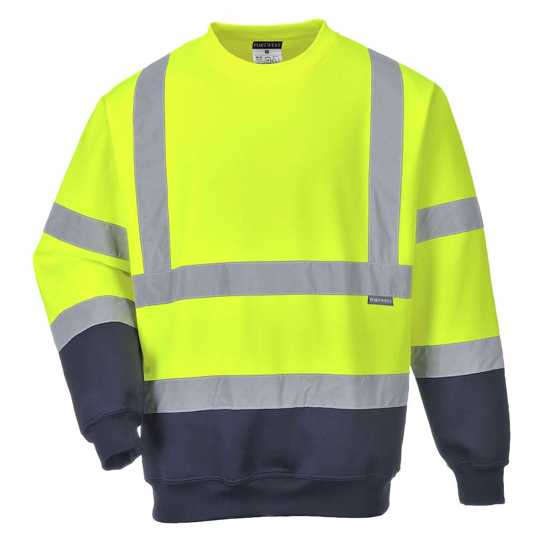 Portwest Hi Vis Contrast Sweatshirt B306 - Yellow Navy - Customisable Hi-Vis Sweatshirt
