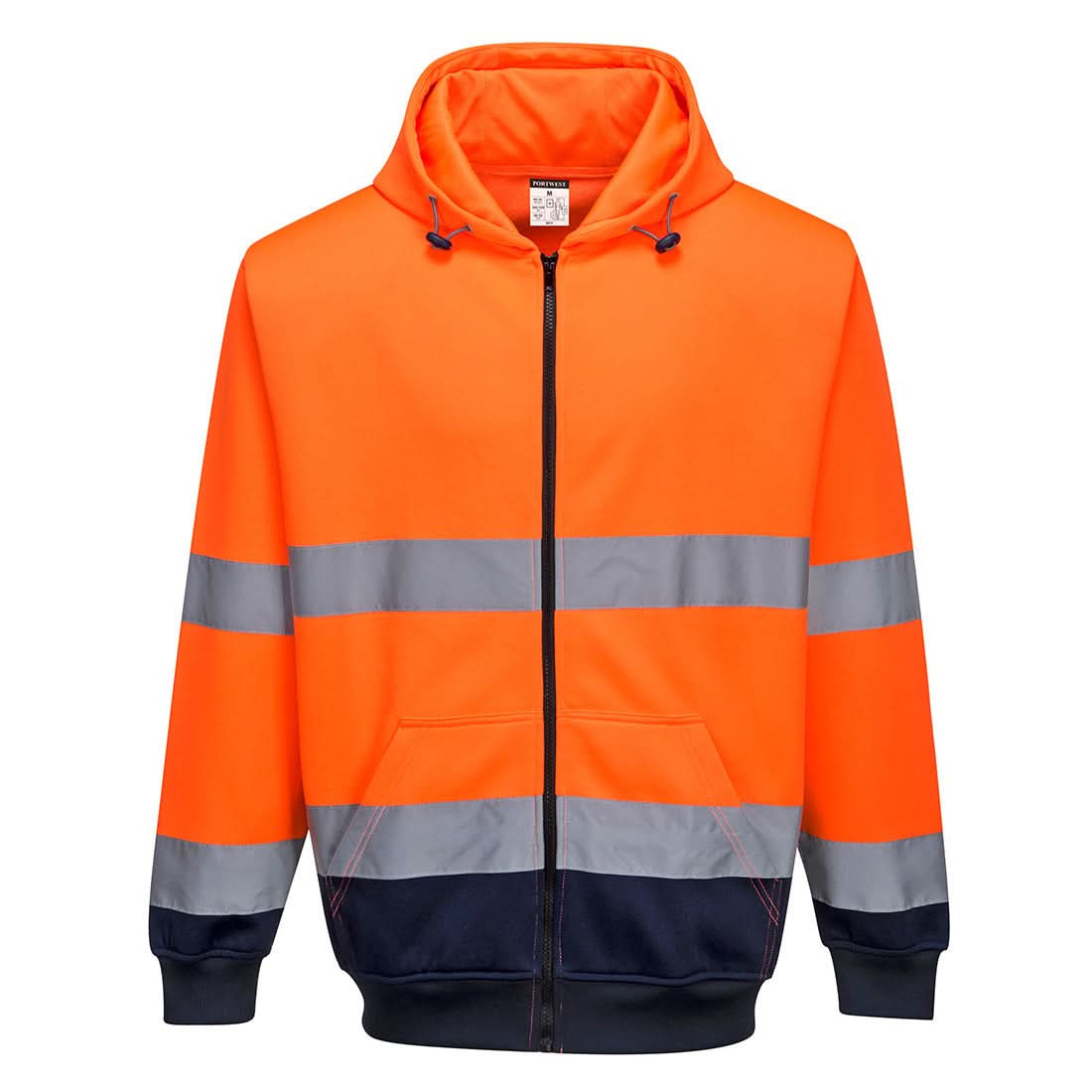Portwest Hi Vis Contrast Zipped Hoodie B317 - Orange Navy - Customisable Hoodies