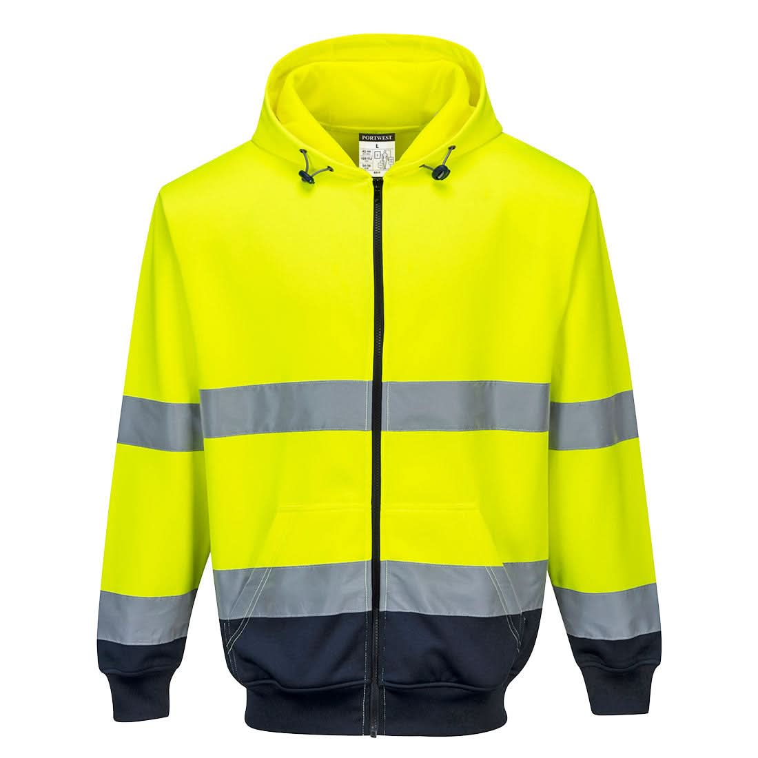 Portwest Hi Vis Contrast Zipped Hoodie B317 - Yellow Navy - Customisable Hoodies