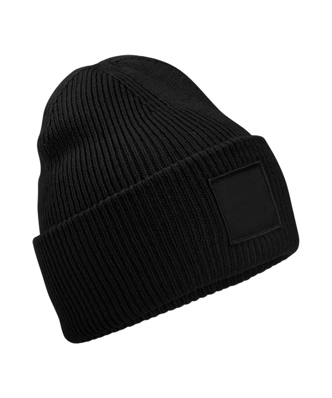 Beechfield Deep cuffed tonal patch beanie B336R - Black One size - Customisable Beanies