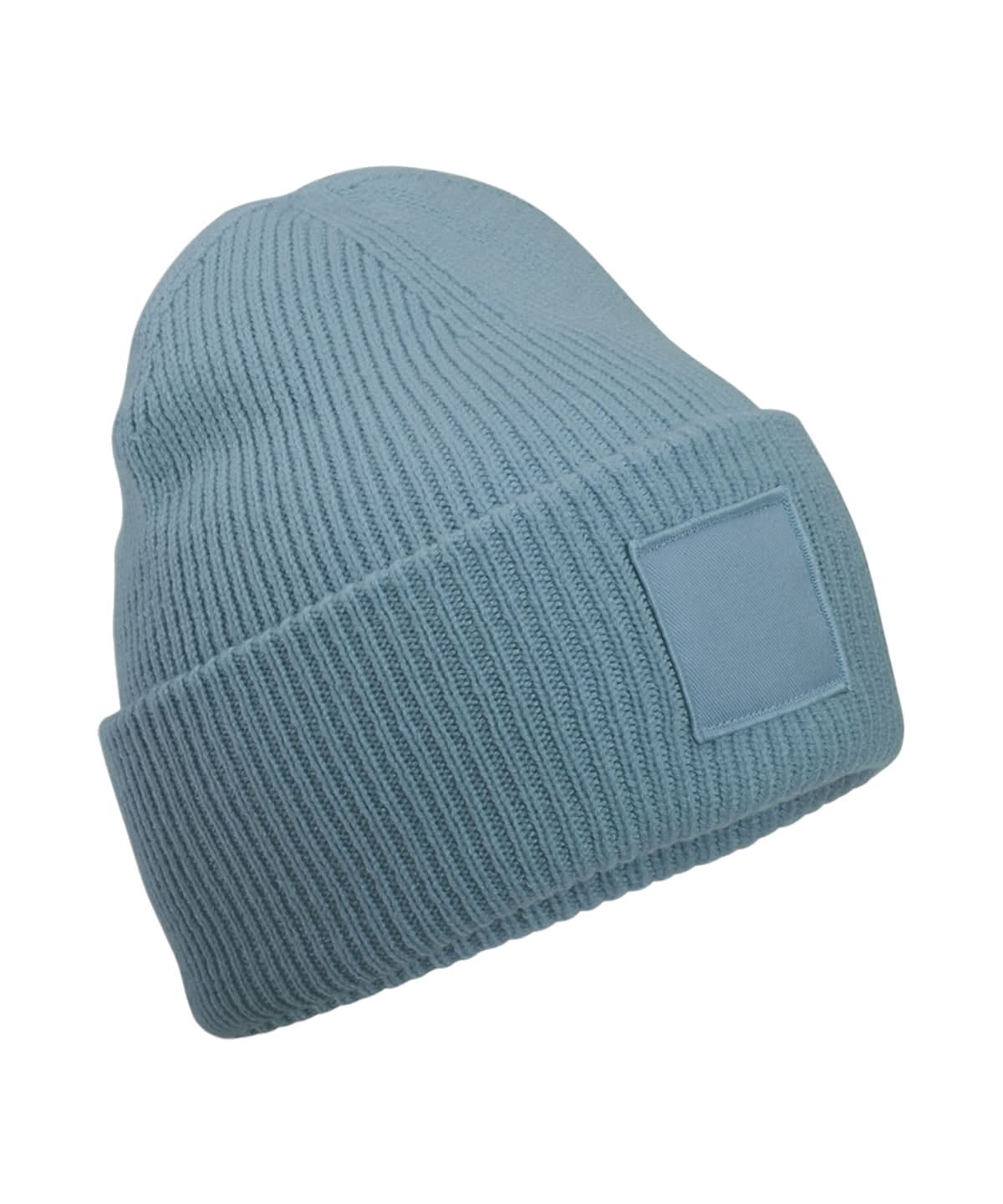 Beechfield Deep cuffed tonal patch beanie B336R - Dusty Blue One size - Customisable Beanies