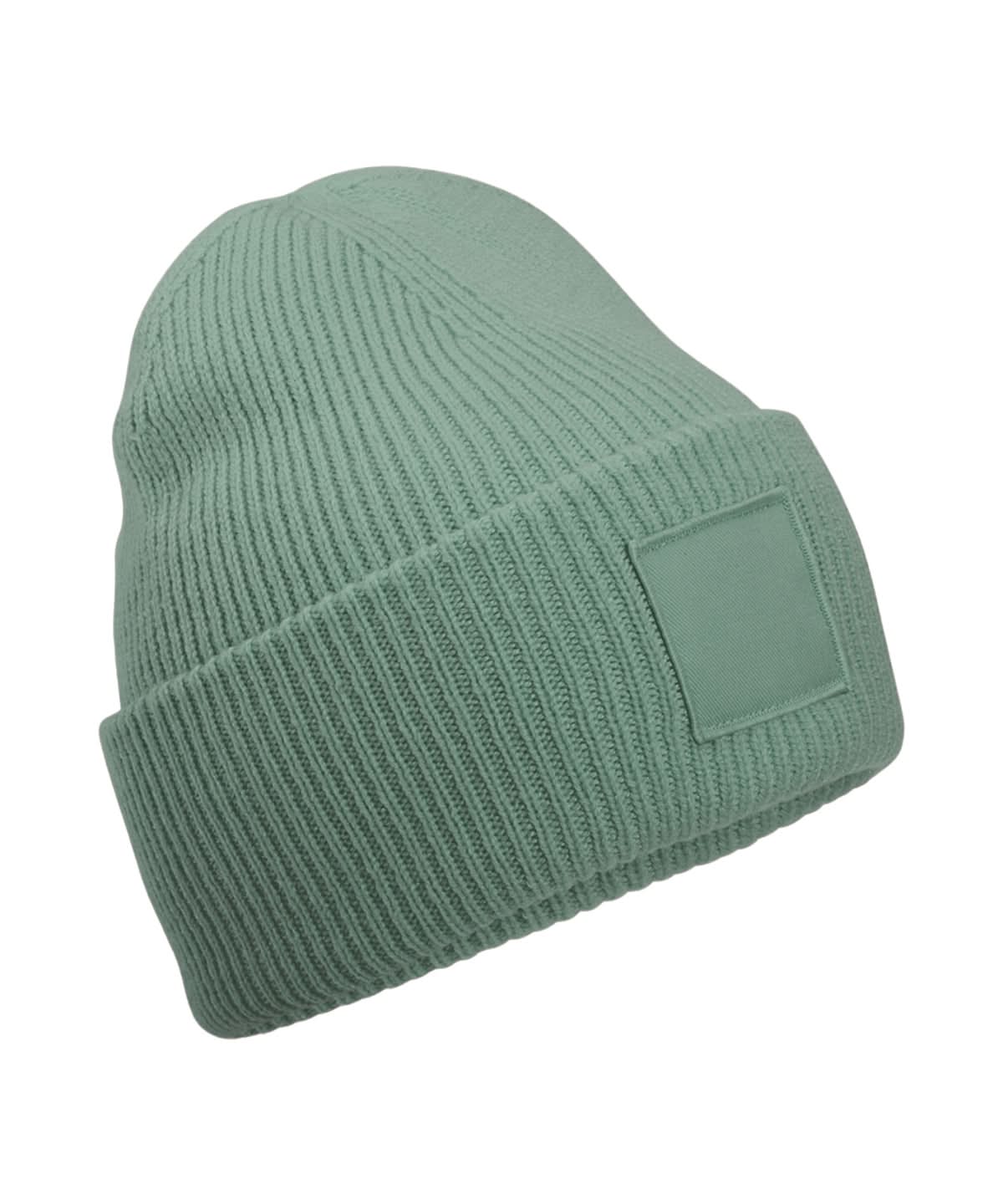 Beechfield Deep cuffed tonal patch beanie B336R - Dusty Green One size - Customisable Beanies