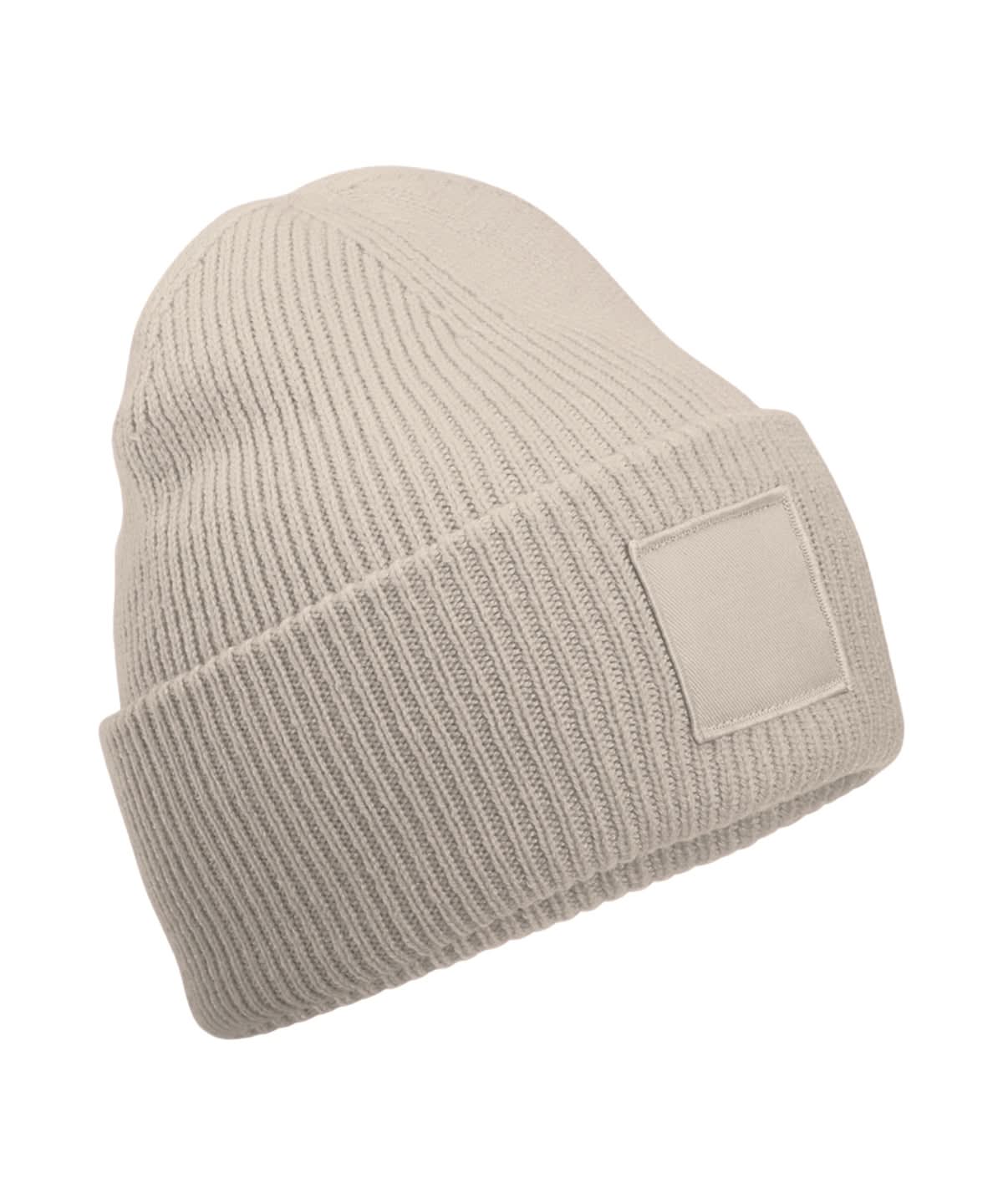 Beechfield Deep cuffed tonal patch beanie B336R - Natural Stone One size - Customisable Beanies