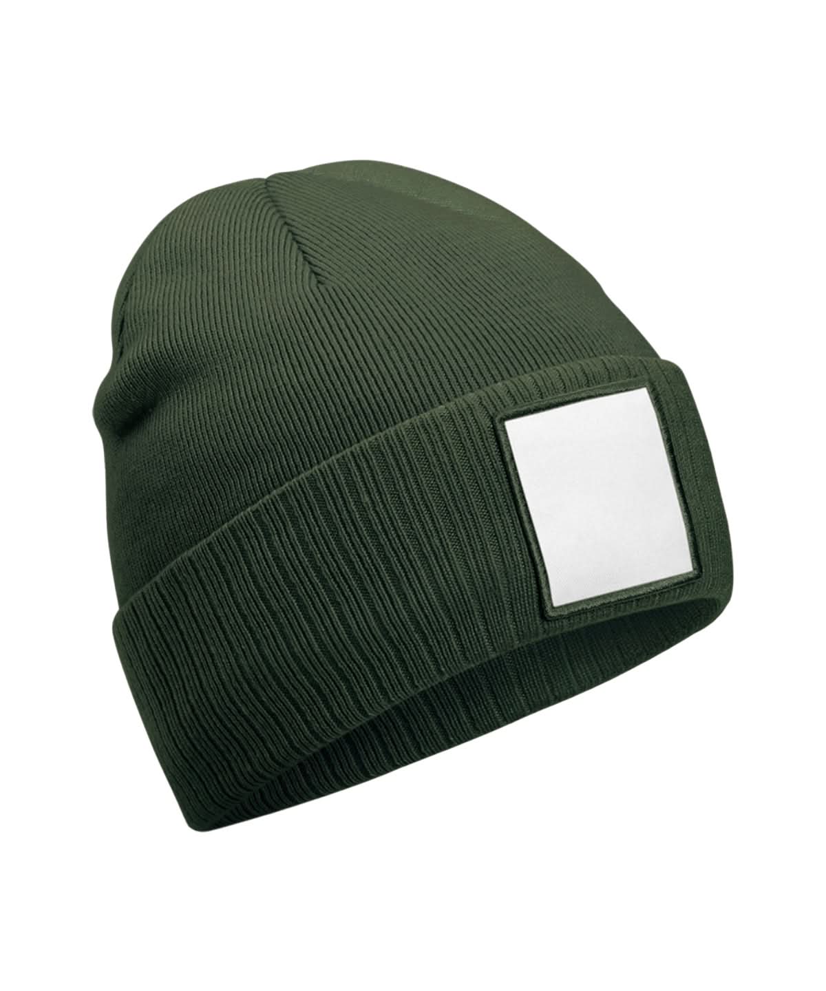 Beechfield Appliqu patch beanie B337R - Olive Green White One size - Customisable Beanies