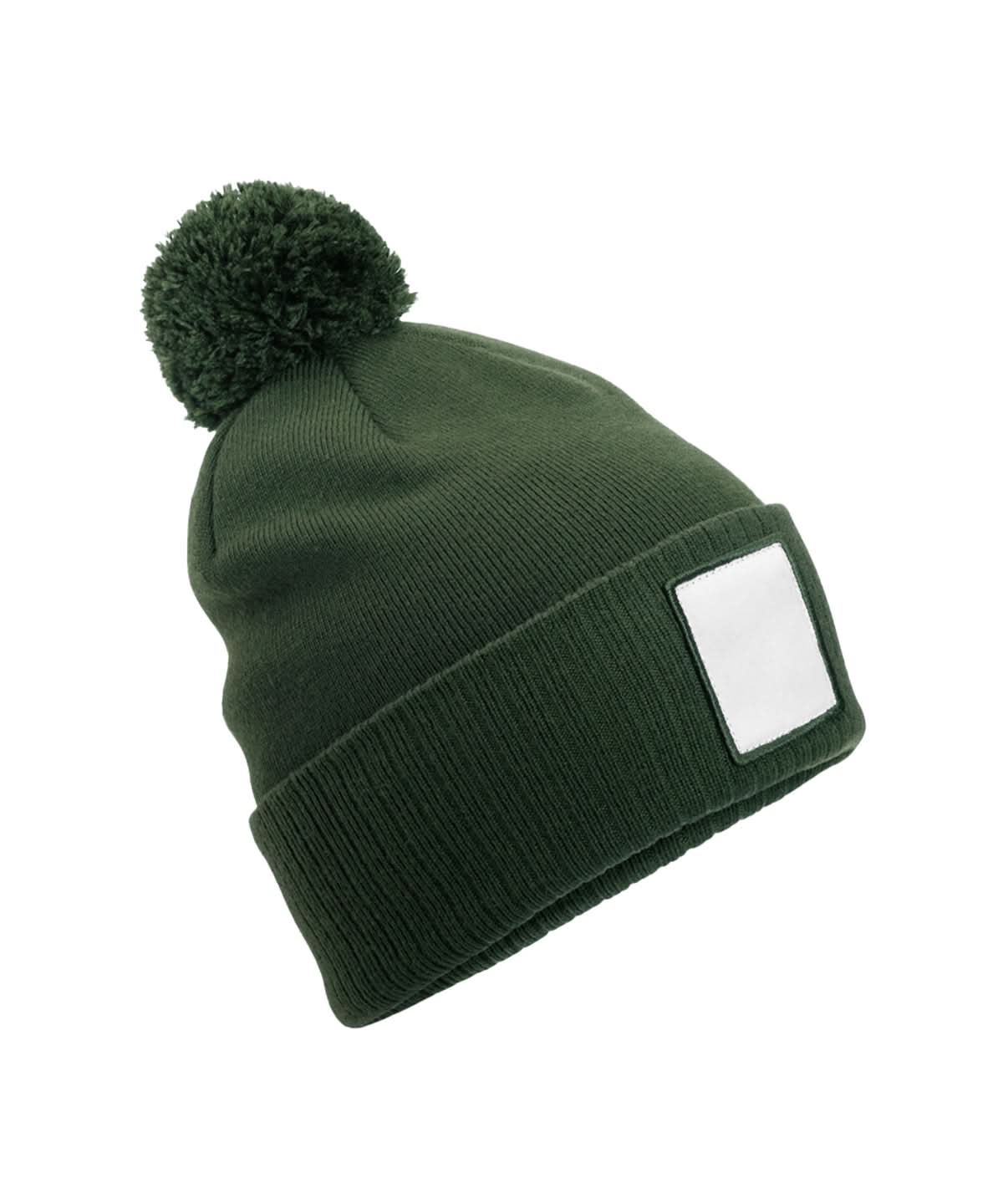 Beechfield Appliqu patch pom beanie B338R - Olive Green White One size - Customisable Beanies