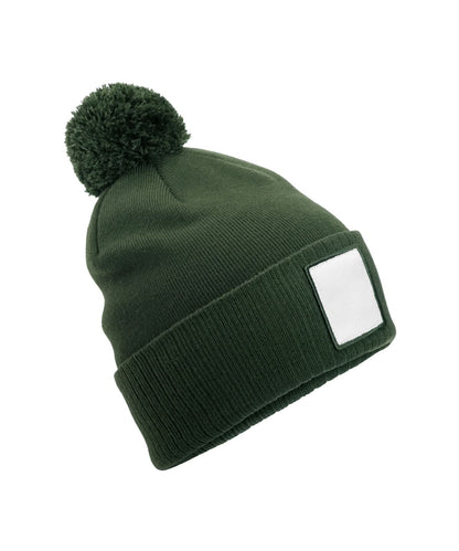 Beechfield Appliqu patch pom beanie B338R - Olive Green White One size - Customisable Beanies