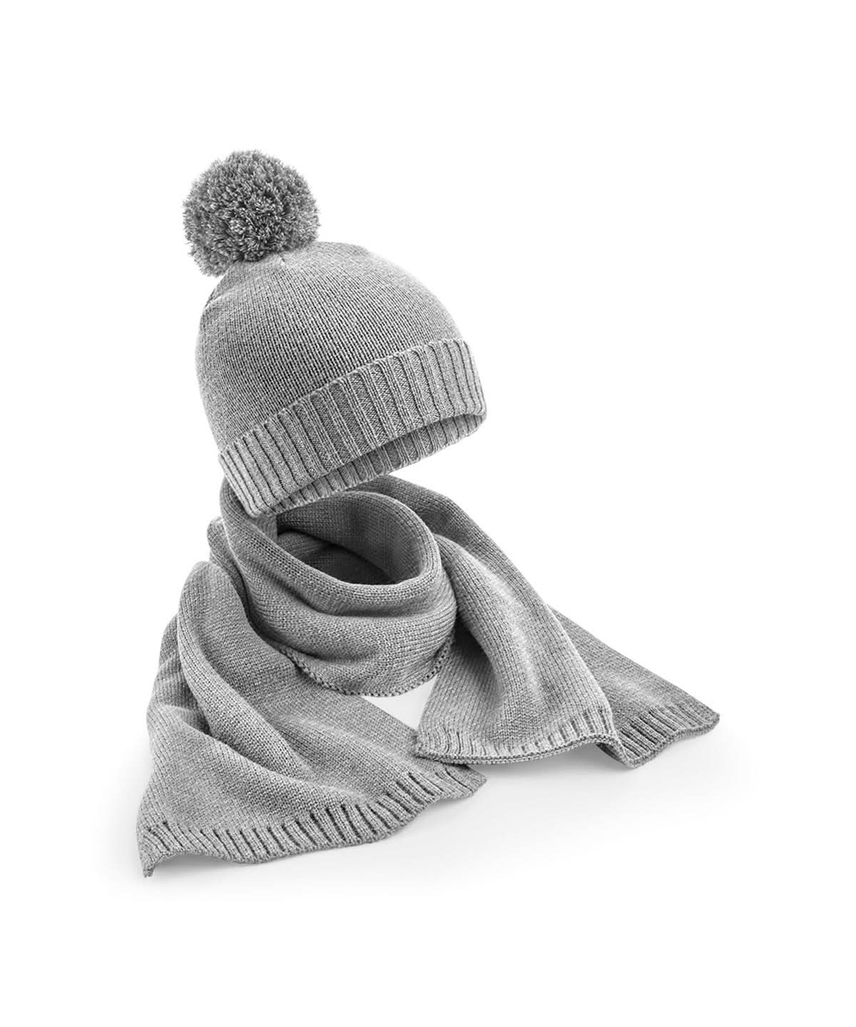 Beechfield Knitted scarf and beanie gift set B401R - Light Grey Fleck One size - Customisable Winter Accessory Sets