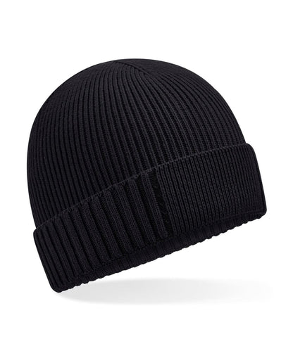 Beechfield Organic cotton engineered patch beanie B438N - Black One size - Customisable Beanies