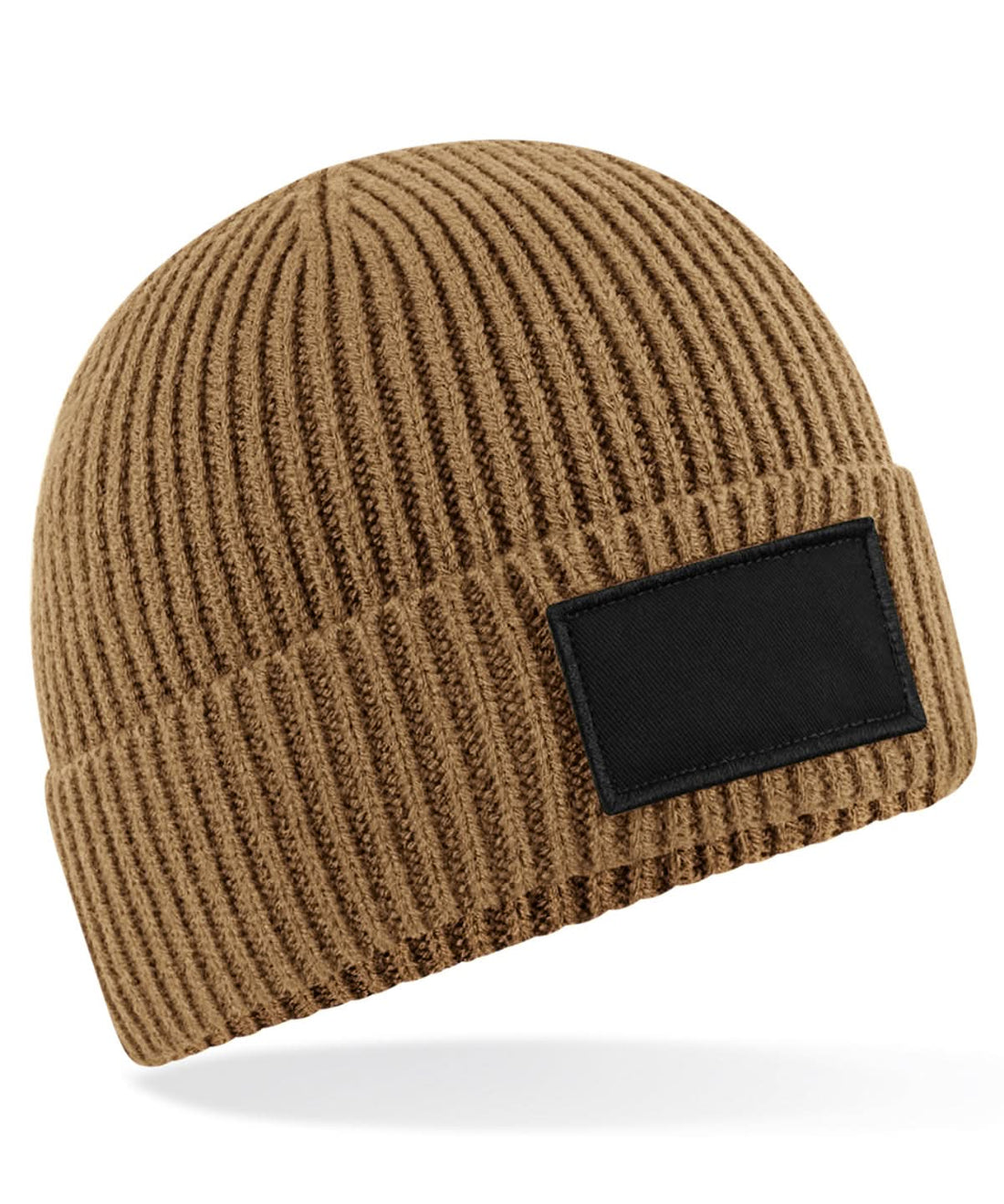 Beechfield Fashion patch beanie B442R - Biscuit Black One size - Customisable Beanies
