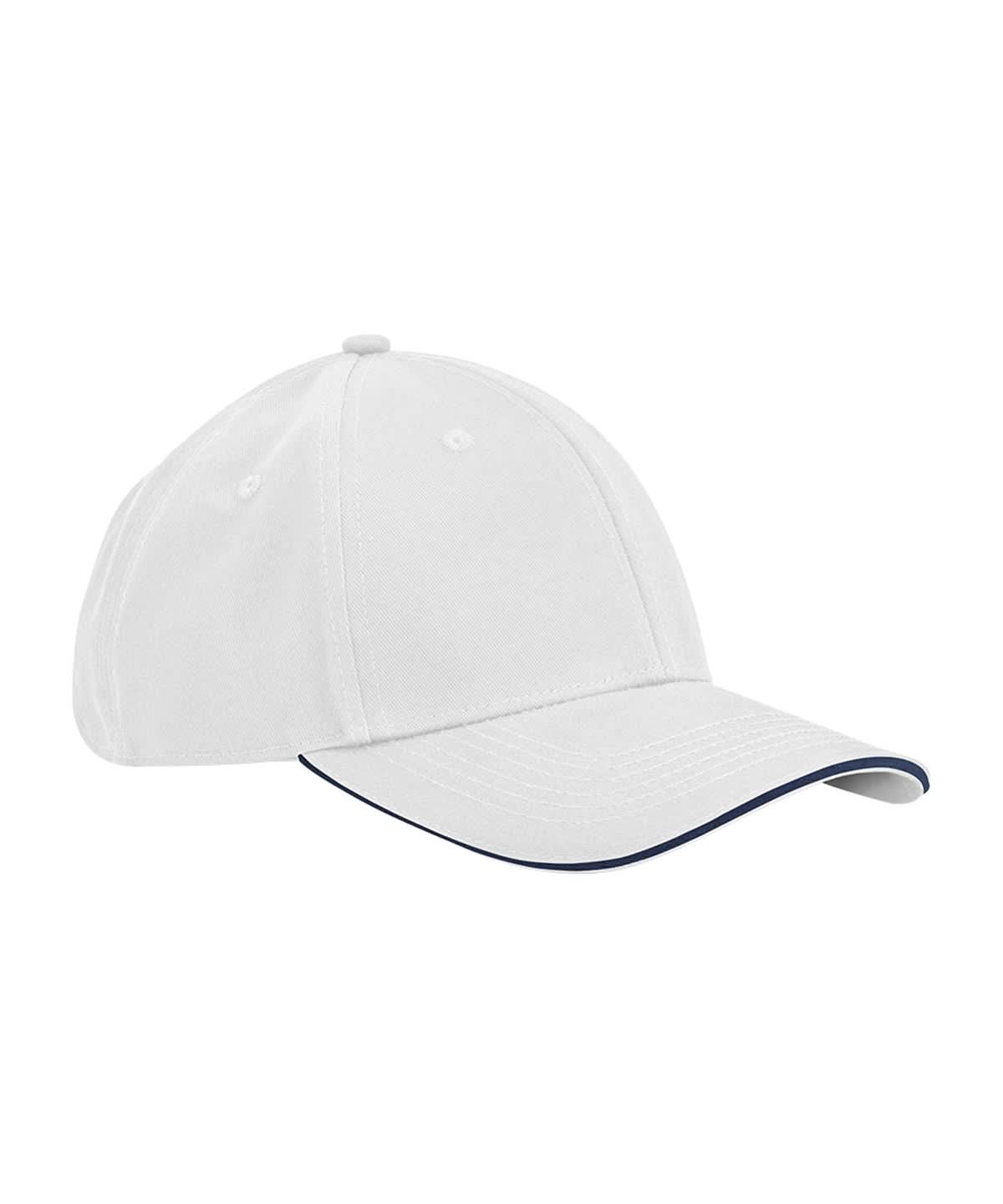 Beechfield EarthAware classic organic cotton 6 panel cap sandwich peak B820C - White French Navy One size - Customisable Caps