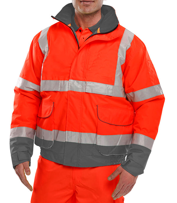 Beeswift Two Tone Hi Vis Bomber Jacket - Red Grey - Customisable Bomber Jackets