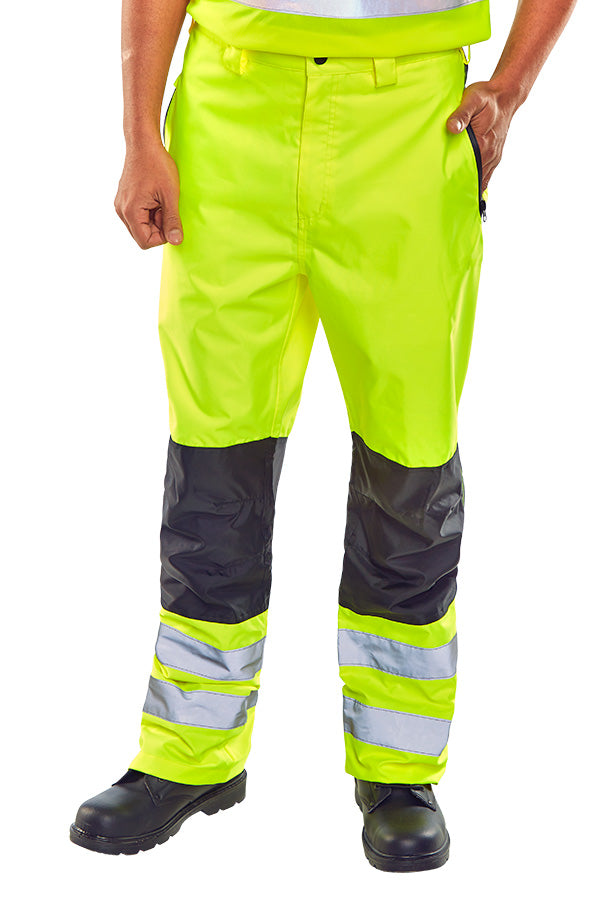 Beeswift Two Tone Hi Vis Waterproof Trousers - Saturn Yellow - Customisable Trousers