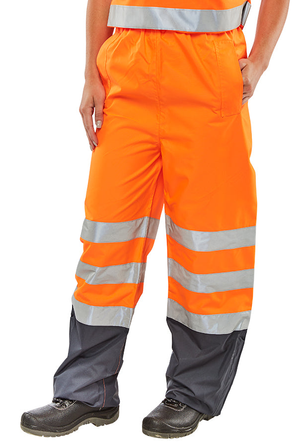 Beeswift Belfry Two Tone Hi Vis Waterproof Trousers - Orange Navy - Customisable Trousers