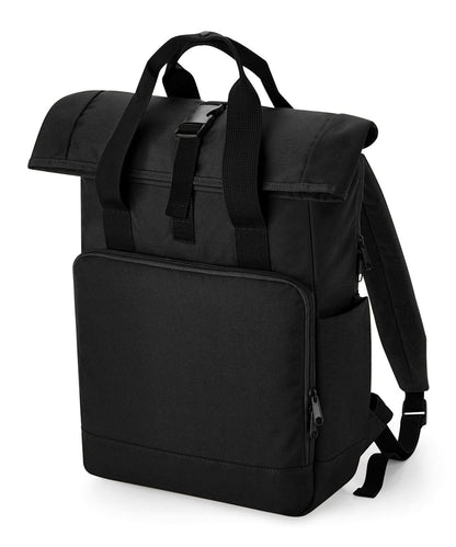Bagbase Recycled twin handle roll top laptop backpack BG18L - Black One size - Customisable Bags