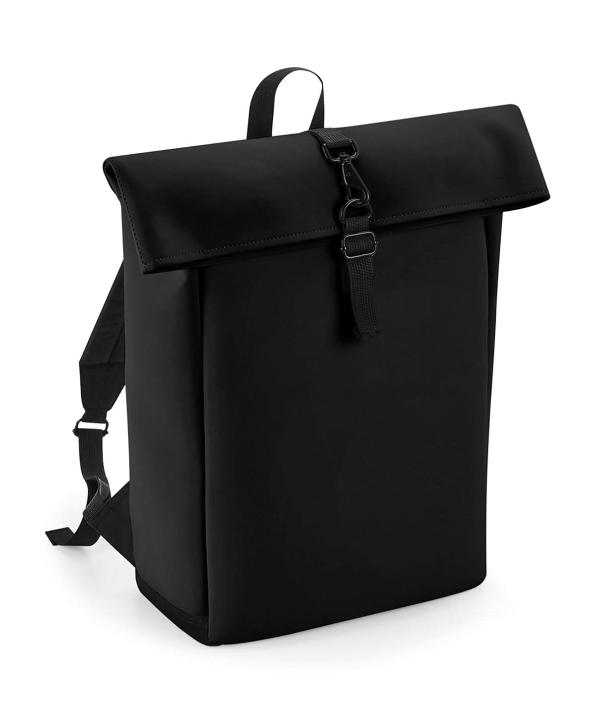 Bagbase Matte PU rolltop backpack BG335 - Black One size - Customisable Bags