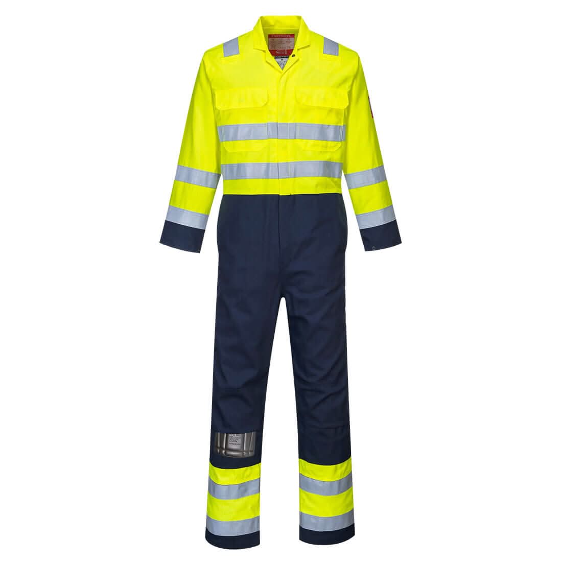 Portwest Bizflame Work Hi Vis Anti Static Coverall BIZ7 - Yellow Navy - Customisable HV Coverall