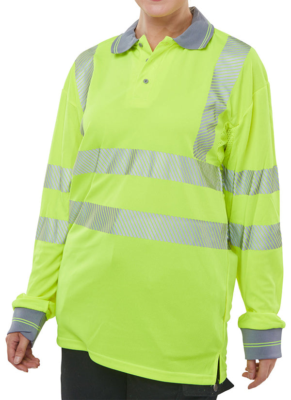 Beeswift Executive Hi Vis Long Sleeve Polo Shirt - Saturn Yellow - Customisable Polo Shirts