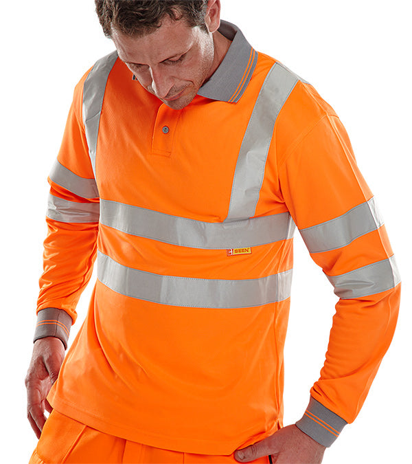Beeswift Long Sleeve Hi Vis Polo Shirt - Orange - Customisable Polo Shirts