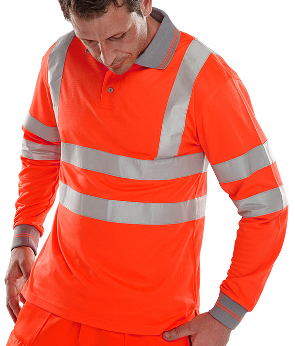 Beeswift Long Sleeve Hi Vis Polo Shirt - Red - Customisable Polo Shirts