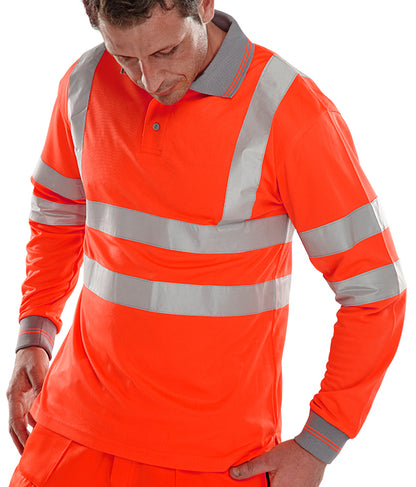 Beeswift Long Sleeve Hi Vis Polo Shirt - Red - Customisable Polo Shirts