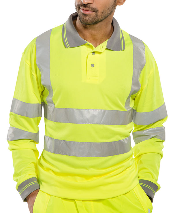 Beeswift Long Sleeve Hi Vis Polo Shirt - Saturn Yellow - Customisable Polo Shirts