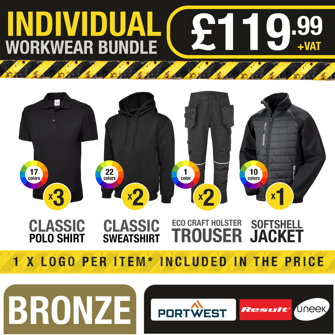Bronze Individual Workwear Bundle - Free Logos - - Customisable Bundle