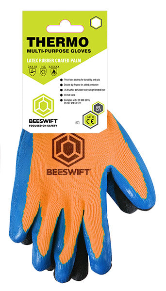 B Safe New Latex Thermo Star Fully Dipped Glove - Orange 9 - Customisable Gloves