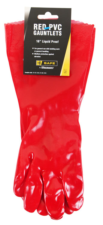 B Safe New Pvc Gauntlet &quot; - Red 16&quot; - Customisable Gloves