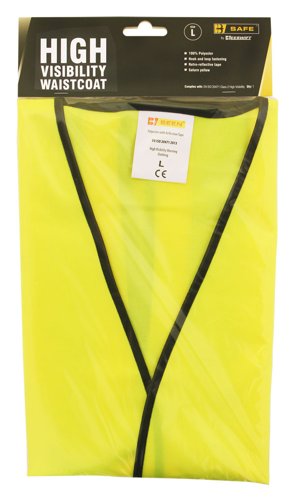 B Safe New Hi Visibility Vest - Saturn Yellow - Customisable Waistcoats / Vests