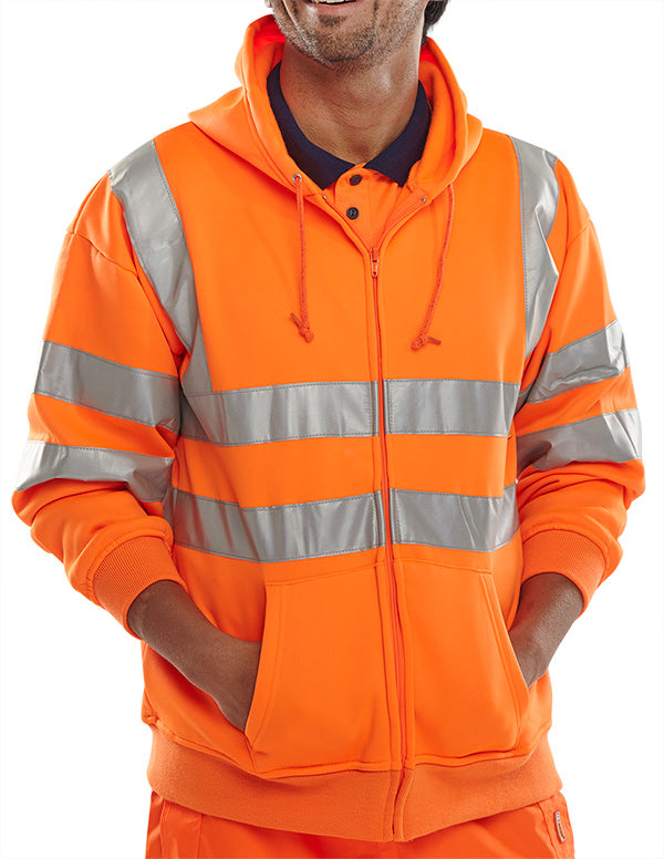Beeswift Essential Hi Vis Zipped Hoodie - Orange - Customisable Sweatshirts