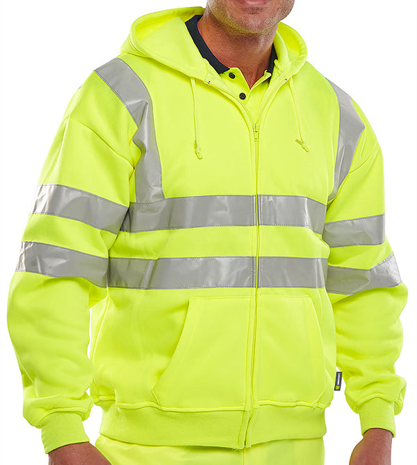 Beeswift Essential Hi Vis Zipped Hoodie - Saturn Yellow - Customisable Sweatshirts