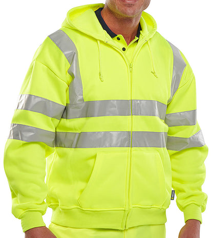 Beeswift Essential Hi Vis Zipped Hoodie - Saturn Yellow - Customisable Sweatshirts