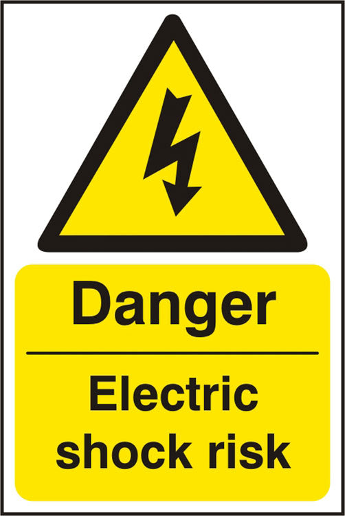 Beeswift Danger Electric Shock Risk Sign - White 200X300MM - Customisable Hazard Signs