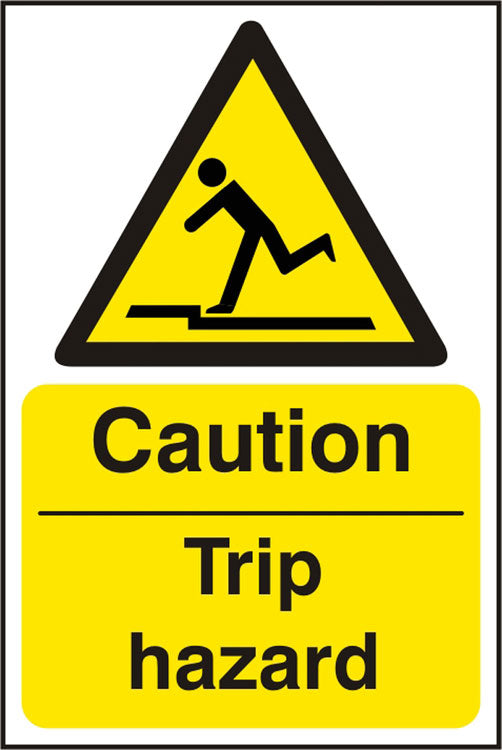 Beeswift Caution Trip Hazard Sign - White Yellow 200X300MM - Customisable Hazard Signs