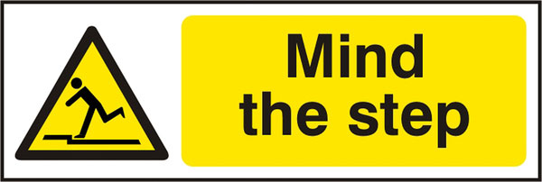 Beeswift Mind The Step Sign - White Yellow 300X100MM - Customisable Hazard Signs